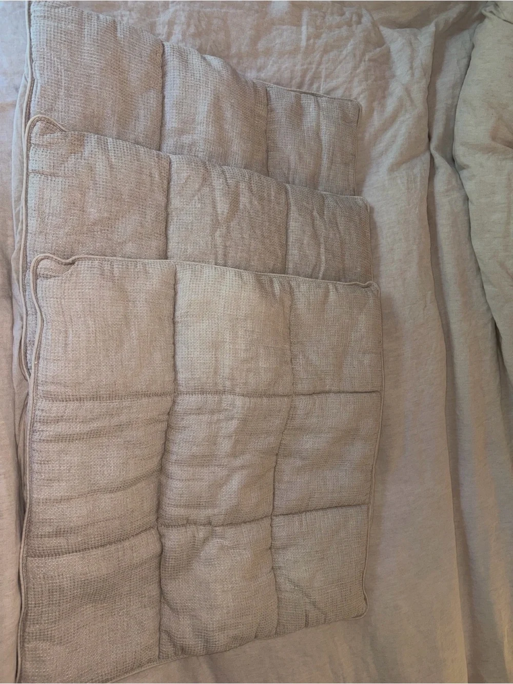 Pottery Barn European Flax Linen Waffle Comforter Sham Set of 3 {26” Square}